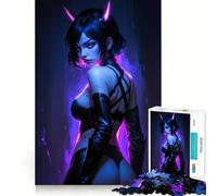 Puzzle da 1000 pezzi con ragazza sexy e corna al neon, ideale per adolescenti Gioco di abilità mentale, design rilassante e accogliente, regalo perfetto 38x52cm