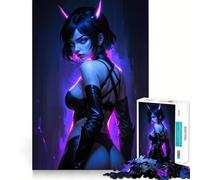 Puzzle da 1000 pezzi con ragazza sexy e corna al neon, ideale per adolescenti Gioco di abilità mentale, design rilassante e accogliente, regalo perfetto 38x26cm