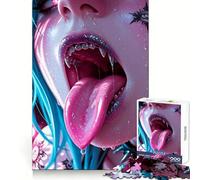 Puzzle da 1000 pezzi con ragazza vampira dalla lingua di fuori, ideale per adolescenti, con un'ottima memoria e un piacevole momento di relax Taglio uniforme, perfetto come regalo di Natale (38x52cm)