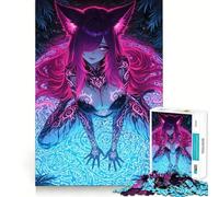 Puzzle da 1000 pezzi con ragazza volpe al neon su cerchio luminoso, ideale per adolescenti, gioco di logica e attività domestica, bordi precisi, lista dei desideri di Babbo Natale (38x52cm)