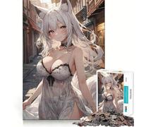 Puzzle da 1000 pezzi con ragazza volpe anime bianca,gioco di concentrazione mentale,taglio di precisione,bordi lisci,gioco significativo per costruire connessioni (38x26cm)