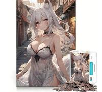 Puzzle da 1000 pezzi con ragazza volpe anime bianca,gioco mentale divertente con tecnologia di taglio laser avanzata,sfida divertente per il tempo di attesa (50x75cm) per adulti