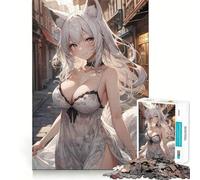 Puzzle da 1000 pezzi con ragazza volpe anime bianca per adolescenti,divertente da giocare,ad incastro perfetto,senza spazi vuoti,attività per tutta la famiglia (38x52cm)