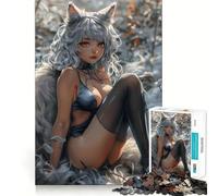 Puzzle da 1000 pezzi con ragazza volpe anime bianca per adulti,divertente gioco di memoria,incastro sicuro,montaggio sicuro,attività divertente per tutta la famiglia (38x52cm)