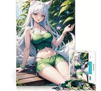 Puzzle da 1000 pezzi con ragazza volpe anime bianca per adulti,gioco di concentrazione,taglio di precisione,bordi lisci,divertente sfida per i momenti di attesa (50x75cm)