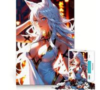 Puzzle da 1000 pezzi con ragazza volpe anime dai capelli bianchi,gioco per lo sviluppo delle capacità cognitive,superficie liscia e priva di sbavature,attività rilassante di gruppo al chiuso (38x26cm)
