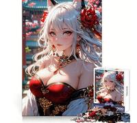 Puzzle da 1000 pezzi con ragazza volpe anime e dettagli rossi, per adulti, ideale per migliorare la memoria e intrattenere nel tempo libero Opera d'arte tagliata al laser, regalo di Natale (38x52cm)