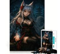 Puzzle da 1000 pezzi con ragazza volpe anime e sfera magica per adolescenti,divertente attività di memoria,facile da completare,rilassante e adatta a gruppi al chiuso (38x52cm)