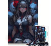 Puzzle da 1000 pezzi con ragazza volpe anime in abito nero per ragazzi,ideale per stimolare la mente,creare attività creative di alta precisione e rilassanti (38x26cm)