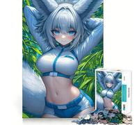 Puzzle da 1000 pezzi con ragazza volpe anime in bianco e blu,gioco creativo per sviluppare le capacità di gioco,pezzi ben saldi e nessuna parte che si stacca,attività per rafforzare tra persone care