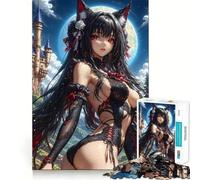Puzzle da 1000 pezzi con ragazza volpe anime in pizzo nero,gioco di concentrazione mentale,taglio di precisione,bordi lisci,gioco significativo per costruire connessioni (38x26cm)