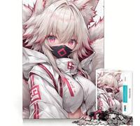 Puzzle da 1000 pezzi con ragazza volpe bianca in stile anime,ideale per sviluppare la memoria,con bordi lisci e incastri perfetti Un modo divertente per riempire il tempo libero (38x26cm)