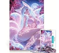 Puzzle da 1000 pezzi con ragazza volpe in stile anime tra i ciliegi in fiore,gioco di costruzione con incastro perfetto e senza spazi vuoti,attività gratificante per le giornate di pioggia (50x75cm)