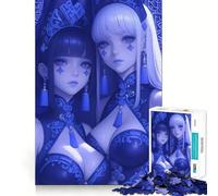Puzzle da 1000 pezzi con ragazze anime dai capelli blu,pezzi ad incastro,gioco divertente e rilassante,ideale per decorazioni natalizie 38x52cm