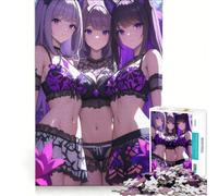 Puzzle da 1000 pezzi con ragazze anime in lingerie viola, gioco per tutta la famiglia, divertente e spiritoso, compleanno e Natale 38x26cm