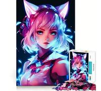 Puzzle da 1000 pezzi con ragazze gatto anime neon dai bordi lisci,gioco divertente e rilassante,regalo di compleanno (50x75cm)