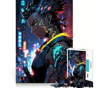 Puzzle da 1000 pezzi con ragazzo cyborg in stile anime cyberpunk per adolescenti,gioco stimolante per la mente,incastro perfetto senza spazi vuoti,attività rilassante di gruppo al chiuso (38x52cm)