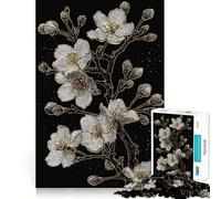 Puzzle da 1000 pezzi con ramo di ciliegio in fiore,oro e bianco,bordi sottili,attività creativa per stimolare la mente,gioco rilassante,regalo di Natale divertente (38x52cm)