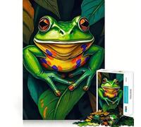 Puzzle da 1000 pezzi con rana sorridente su foglia per adolescenti, ideale per migliorare la memoria, rilassare la mente e creare opere d'arte di alta qualità 50x75cm