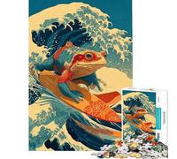 Puzzle da 1000 pezzi con rana surfista in stile Ukiyo-e ideale per adolescenti con percorso a ostacoli perfetto per compleanni e Natale 50x75cm
