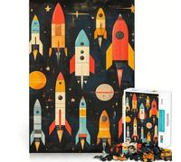 Puzzle da 1000 pezzi con razzo spaziale in stile retrò per adulti e ragazzi Ricorda, costruisci lentamente, divertiti, ritaglio preciso, opera d'arte da collezione (38x52cm)