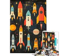Puzzle da 1000 pezzi con razzo spaziale retrò difficile e stimolante con analisi e logica gioco educativo adatto a persone dai 14 anni in su 50x75cm