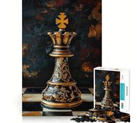 Puzzle da 1000 pezzi con regina degli scacchi nera e oro per adulti, ideale per rafforzare la memoria, passatempo domestico, bordi puliti ed elegante regalo (38x52cm)