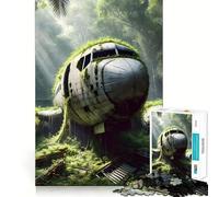 Puzzle da 1000 pezzi con relitto aereo nella giungla, ideale per ragazzi, gioco di logica, relax mentale, bordi trasparenti, regalo elegante (38x52cm)