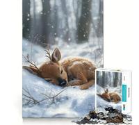 Puzzle da 1000 pezzi con renna addormentata e cerbiatto in inverno, ideale per ragazzi Giocattolo intelligente per il tempo libero, taglio preciso, regalo stagionale 50x75cm