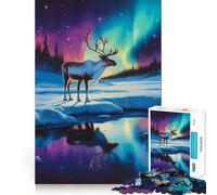Puzzle da 1000 pezzi con renne sotto l'aurora boreale per ragazzi, gioco di puzzle stimolante per il relax, ritaglio chiaro, regalo per le festività (38x52cm)