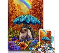 Puzzle da 1000 pezzi con riccio che tiene un ombrello puzzle da 1000 pezzi per adulti e adolescenti giocattoli giochi educativi antistress migliora l'amore tra coppie (50x75cm)