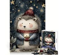 Puzzle da 1000 pezzi con riccio invernale, ghianda e stelle, ideale per ragazzi Adatto per stimolare la riflessione e favorire la concentrazione Bordi definiti Regalo stagionale (38x26cm)