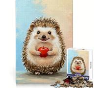 Puzzle da 1000 pezzi con riccio sorridente e mela per adulti, gioco di logica, divertente da assemblare, taglio preciso, regalo memorabile 50x75cm