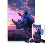 Puzzle da 1000 pezzi con rinoceronte e tramonto estetico, ideale per adolescenti, per rafforzare la memoria, creare un'atmosfera rilassante e divertente Bordo di qualità, regalo perfetto (38x52cm)