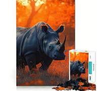 Puzzle da 1000 pezzi con rinoceronte in un paesaggio autunnale per ragazzi, un gioco stimolante per la mente, rilassante e divertente, con tagli precisi, ideale come regalo per le feste (50x75cm)
