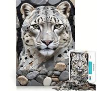 Puzzle da 1000 pezzi con ritratto a mosaico di leopardo delle nevi per adolescenti, gioco di puzzle per allenare la mente, gioco di gruppo, arte da assemblare, regalo classico (38x52cm)