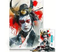 Puzzle da 1000 pezzi con ritratto ad acquerello di donna samurai, ideale per adulti, per stimolare la mente e ridurre lo stress, con bordi precisi, perfetto come decorazione da parete (38x52cm)