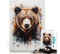 Puzzle da 1000 pezzi con ritratto ad acquerello di un orso bruno,taglio premium,gioco creativo per la mente,pace e divertimento,decorazione natalizia da parete (50x75cm)