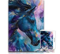 Puzzle da 1000 pezzi con ritratto astratto di cavallo in blu e oro, giocattolo, gioco intellettuale, educativo, regali di Babbo Natale segreto, dimensioni 38x26cm