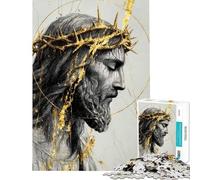 Puzzle da 1000 pezzi con ritratto astratto di Gesù Cristo e dettagli dorati ideale per adulti e famiglie perfetto compleanni e Natale (dimensioni 38x26cm)