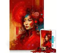 Puzzle da 1000 pezzi con ritratto astratto rosso per adolescenti, gioco di logica mentale, tranquillo, con taglio preciso, ideale come regalo di Babbo Natale (38x52cm)