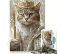 Puzzle da 1000 pezzi con ritratto del Re Gatto Regale per adulti, stimolante per la mente e per il relax, con bordi precisi (38x26cm)