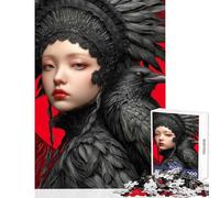 Puzzle da 1000 pezzi con ritratto della Regina Corvo e sfondo rosso ideale per il relax con taglio di precisione perfetto per decorare la parete o come regalo per tutta la famiglia (38x26cm)