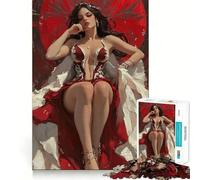 Puzzle da 1000 pezzi con ritratto della regina in abito rosso per adulti, gioco di logica, passatempo per la casa, bordi puliti, bel regalo (38x52cm)