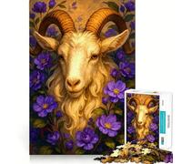 Puzzle da 1000 pezzi con ritratto di ariete e fiori viola per adulti, gioco di logica, rilassante e di precisione, ideale come regalo di Babbo Natale (50x75cm)