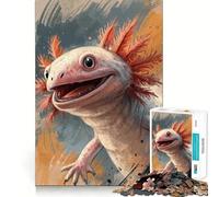 Puzzle da 1000 pezzi con ritratto di axolotl sorridente, ideale per adolescenti, per migliorare la memoria, rilassarsi e divertirsi Pezzo da collezione con ritagli nitidi 38x26cm