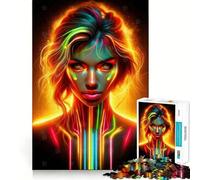 Puzzle da 1000 pezzi con ritratto di bellezza al neon per adulti e ragazzi, gioco di logica, divertimento rilassante, bordi netti, regalo memorabile (38x52cm)