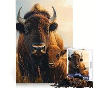 Puzzle da 1000 pezzi con ritratto di bisonte madre e cucciolo, ideale per ragazzi, per allenare la mente, facile da realizzare, con taglio laser e come regalo (38x52cm)