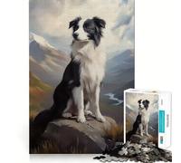 Puzzle da 1000 pezzi con ritratto di Border Collie in montagna,incastro perfetto,attività di gioco intelligente,divertimento per il tempo libero,regalo di compleanno 50x75cm