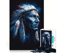 Puzzle da 1000 pezzi con ritratto di capo nativo americano in blu, ideale per adolescenti, per rafforzare la memoria, per il tempo libero a casa, con bordi puliti e un regalo prezioso (50x75cm)